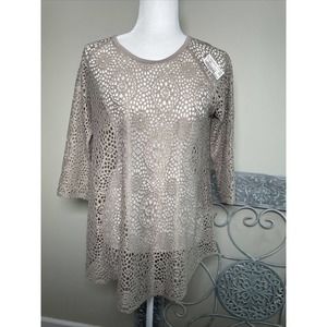 Comfy USA NWT New Sand Tan Berlin Tunic Knit Top Sheer Cover Up Woman’s XS